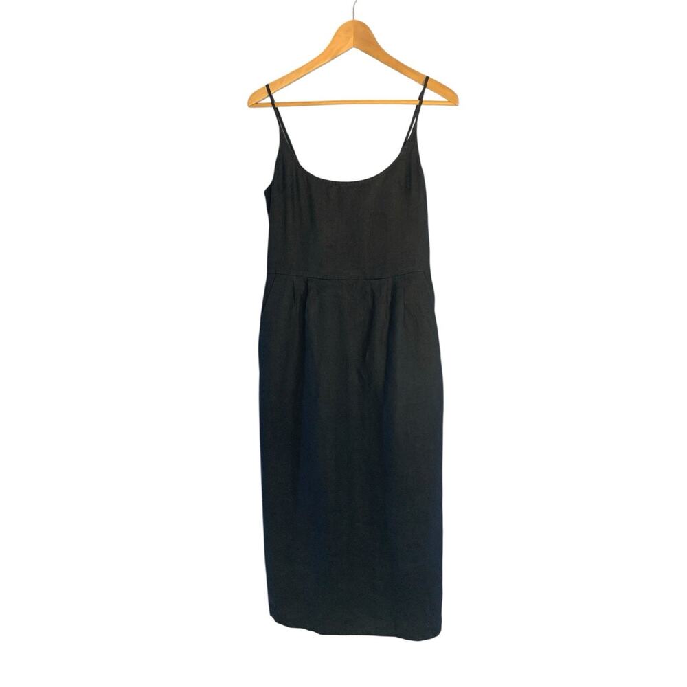Quince 100% European Linen Scoop Neck Midi Dress Women Size S Black Summer - Picture 9 of 12